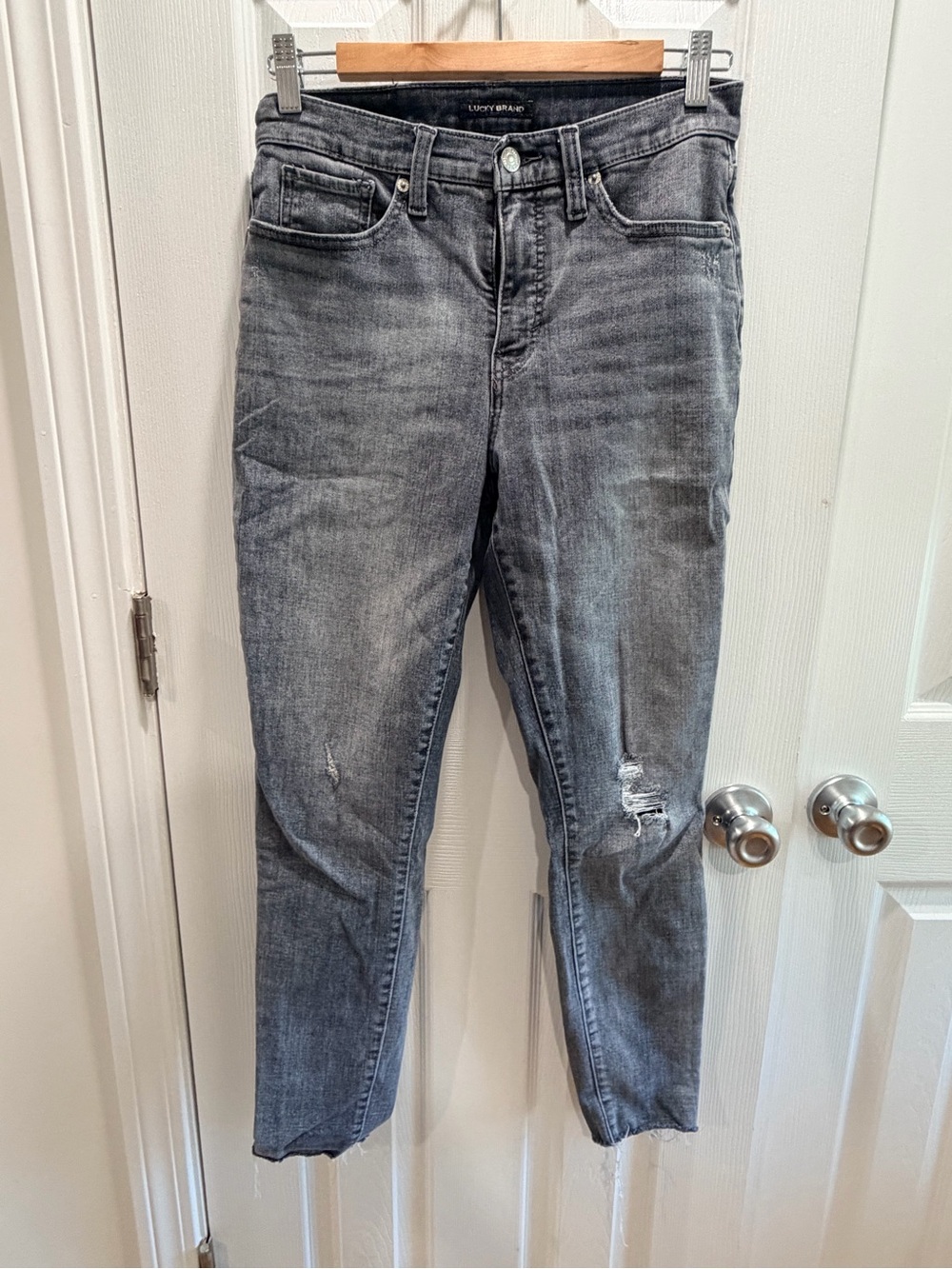 Lucky Brand Women’s Washed Gray Distressed Ankle Jeans